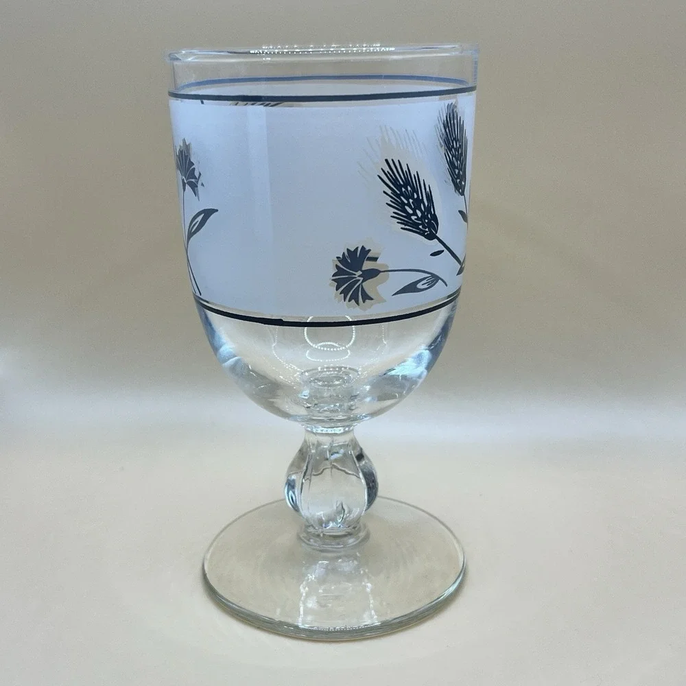 Vtg Libbey‎ Frosted Silver Wheat Wild Flower Goblet Replacement Glass-5.75